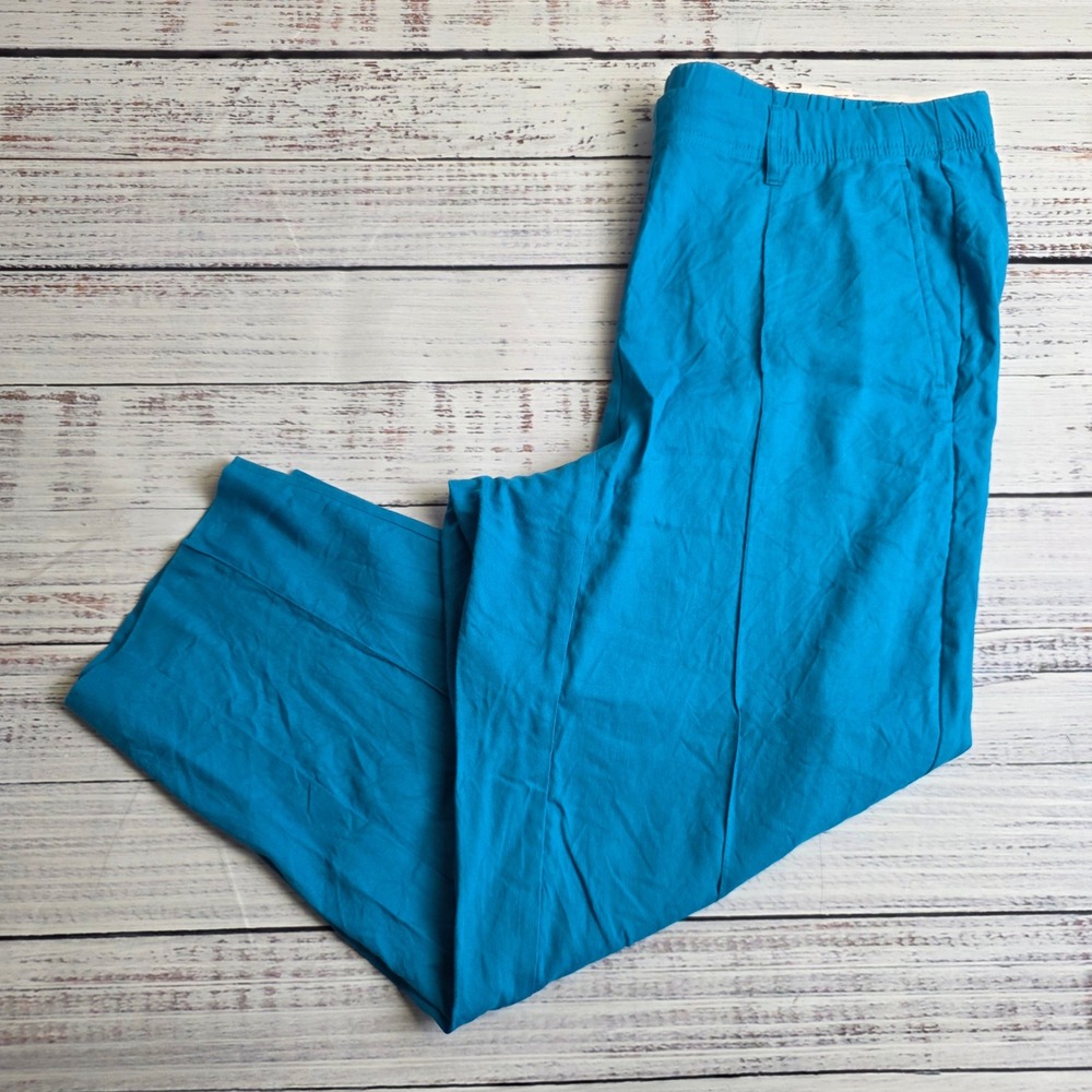 J. Jill Linen Stretch‎ Pants XL Bright Blue Elastic Waist Straight Leg WPT289831